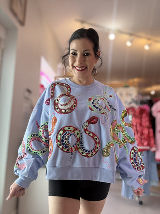 Queen of Sparkles - Light Blue Multi Snake Sweatshirt