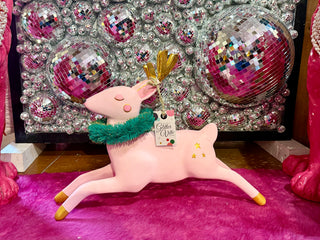 Vintage Tabletop Reindeer W/Wreath - Light Pink