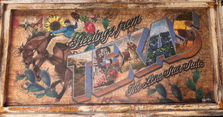 Painted Cowboy 'Greetings from Texas" Wood Frame Sign 34.75 in x 18 in