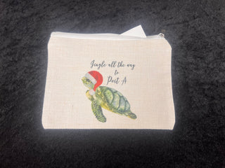 Santa Sea Turtle Canvas 8.5"x6.5" Accessory Bag