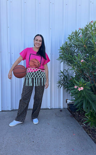 Queen of Sparkles Pink Basketball Net Tee