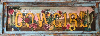 Cowgirl Painted Wood Frame Sign 25.5 in x 10.25 in