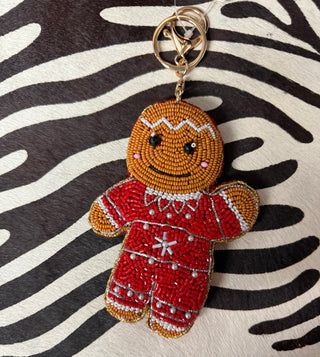 Gingerbread Beaded Keychain