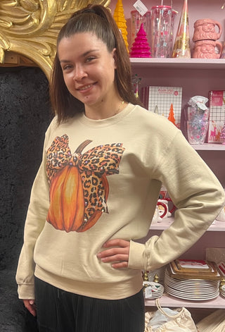 Pumpkin Sweater with Cheetah Bow