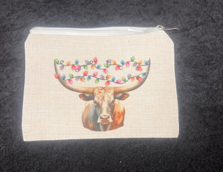 Christmas Longhorn & Lights Canvas 8.5"x6.5" Accessory Bag