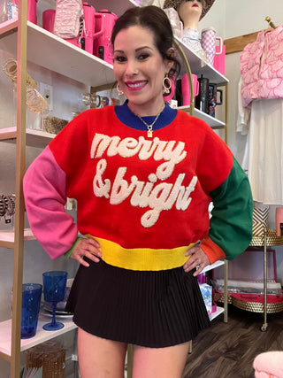 Queen of Sparkles - Colorblock Fuzzy Merry & Bright Sweater