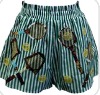 Queen of Sparkles - Green/White Stripe Vintage Tennis Racquet Shorts