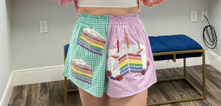 Queen of Sparkles Colorblock Gingham Rainbow Birthday Cake Sutton Up Short