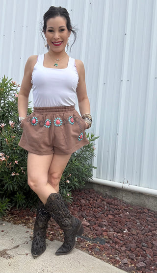 Queen of Sparkles - Brown Turquoise Necklace Shorts