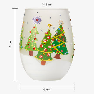 Christmas Tree Holiday Themed Wine Water Glasses Set Of 2 Shining Red Green Yellow Silver Holidays P
