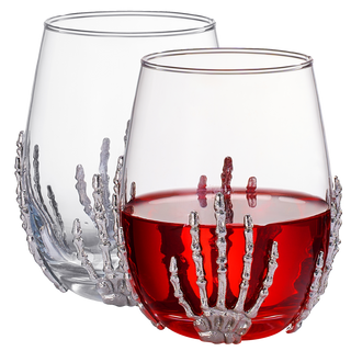 Stemless Skeleton Wine Glass Set Of 2 17OZ Halloween Skeleton Glasses 5 H Goth Gifts Skeleton Gifts