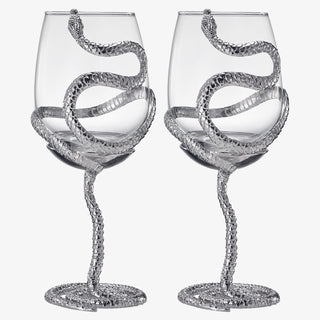 Stemmed Snake Wine Glass Set Of 2 19OZ Spooky Reptile Glasses 10 H Goth Gifts Skeleton Gifts Skeleto