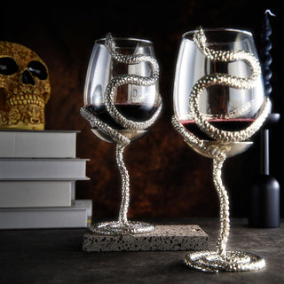 Stemmed Snake Wine Glass Set Of 2 19OZ Spooky Reptile Glasses 10 H Goth Gifts Skeleton Gifts Skeleto