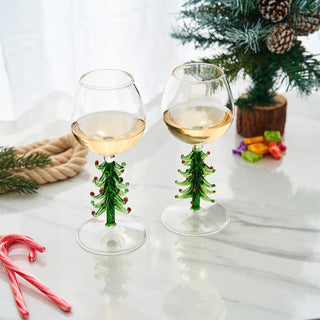 Crystal Green Christmas Tree Wine Glasses Set Of 2 10OZ Goblets For Holiday Parties And New Years