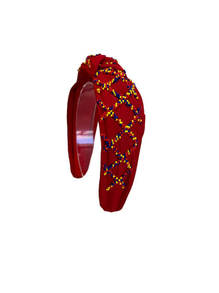 *Headband Game Day - Red with Blue, Yellow and Red Sprinkle