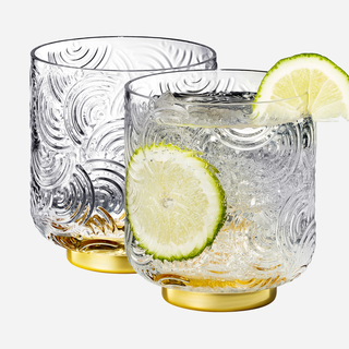 Gatsby Tumbler Drinking Glass Set Of 2 Vintage Cocktail Crystal Drinking Glasses Art Deco Gold Plate