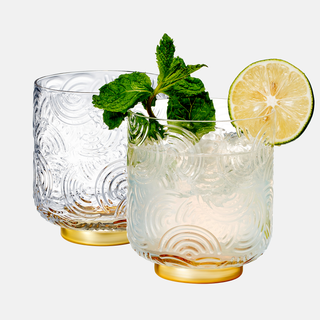 Gatsby Tumbler Drinking Glass Set Of 2 Vintage Cocktail Crystal Drinking Glasses Art Deco Gold Plate