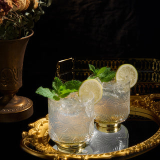 Gatsby Tumbler Drinking Glass Set Of 2 Vintage Cocktail Crystal Drinking Glasses Art Deco Gold Plate