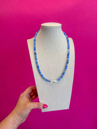 Gemstone with Pearl Detail Necklace - Blue