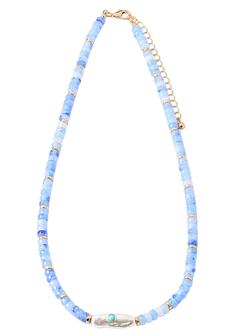 Gemstone with Pearl Detail Necklace - Blue