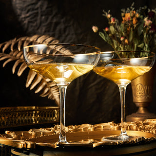 Colored Crystal Gilded Rim Coupe Glass Large 9OZ Cocktail Champagne Glasses 2 Set Vi