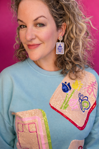 Mahjong Earrings - Blue and White Ginger Jar