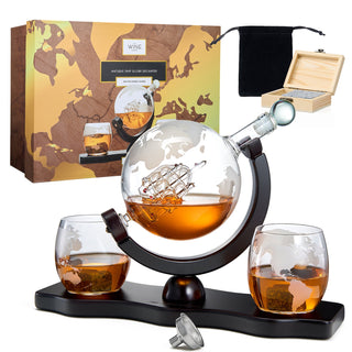 Whiskey Decanter Globe Set With 2 Etched Whiskey Glasses For Liquor Scotch Bourbon Vodka Gifts For M