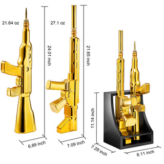 2 Gun Gold Whiskey Decanters Set Rifle Gun Decanter 21OZ 27OZ Gun Rack Veteran Gifts