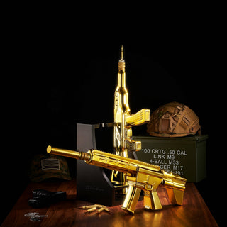 2 Gun Gold Whiskey Decanters Set Rifle Gun Decanter 21OZ 27OZ Gun Rack Veteran Gifts