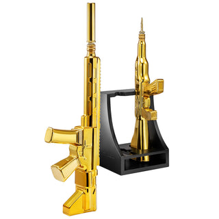 2 Gun Gold Whiskey Decanters Set Rifle Gun Decanter 21OZ 27OZ Gun Rack Veteran Gifts