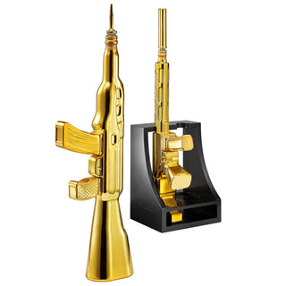 2 Gun Gold Whiskey Decanters Set Rifle Gun Decanter 21OZ 27OZ Gun Rack Veteran Gifts