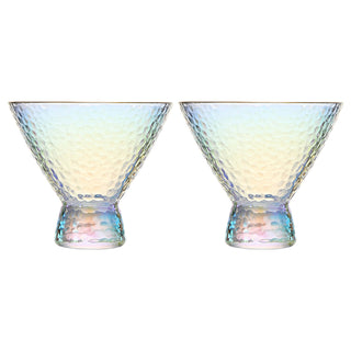 Iridescent Lustered Stemless Martini Glasses Set Of 2 Hammered Cocktail Martini Glasses Luxury Gift