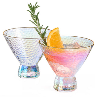 Iridescent Lustered Stemless Martini Glasses Set Of 2 Hammered Cocktail Martini Glasses Luxury Gift