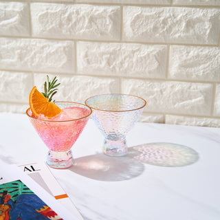 Iridescent Lustered Stemless Martini Glasses Set Of 2 Hammered Cocktail Martini Glasses Luxury Gift