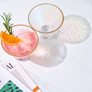 Iridescent Lustered Stemless Martini Glasses Set Of 2 Hammered Cocktail Martini Glasses Luxury Gift