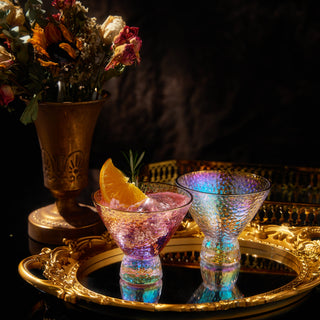 Iridescent Lustered Stemless Martini Glasses Set Of 2 Hammered Cocktail Martini Glasses Luxury Gift