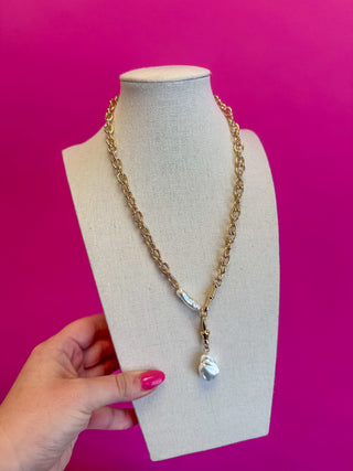 Gold Chain with Pearl Drop Necklace