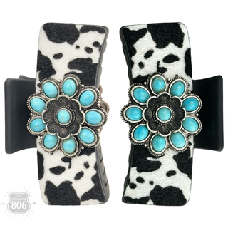 Western cow print concho hair clip