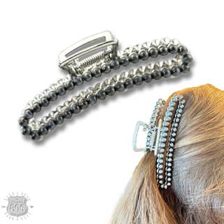 Large silver bead rectangle hair clip