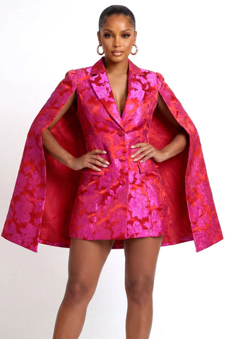 Jacquard Blazer Cape Mini Dress