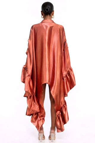 Polished Satin Ruffle Shirt - Terracotta