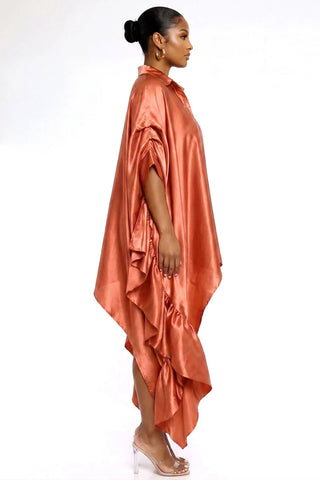 Polished Satin Ruffle Shirt - Terracotta