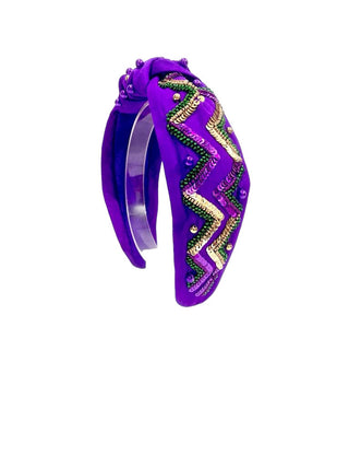 Mardi Gras Headband - Beaded Chevron