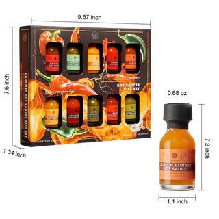 Gourmet Hot Sauce Sampler Gift Set Of 10 Flavors Include Habanero Scotch Bonnet Jalapeno Sriracha Lo