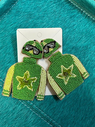 Green Derby Baded Earrings