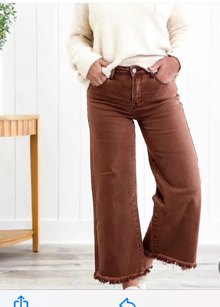 Espresso Wide-Leg Cut-Off Pants