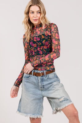 Floral Bouquet Mesh Top