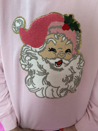 Pink Chenille Santa Sweatshirt