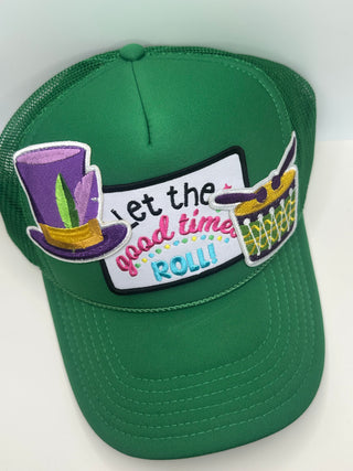 Good Times Roll Kelly Green Mardi Gras Trucker Hat