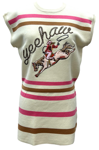 Queen of Sparkles - Beige Yeehaw Cowgirl Knit Top